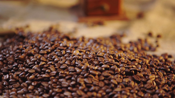 selective focus of roasted coffee beans  - Filmati, video