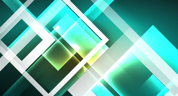 Shiny neon design square shape abstract background. Retro vector abstract design banner template - ベクター画像
