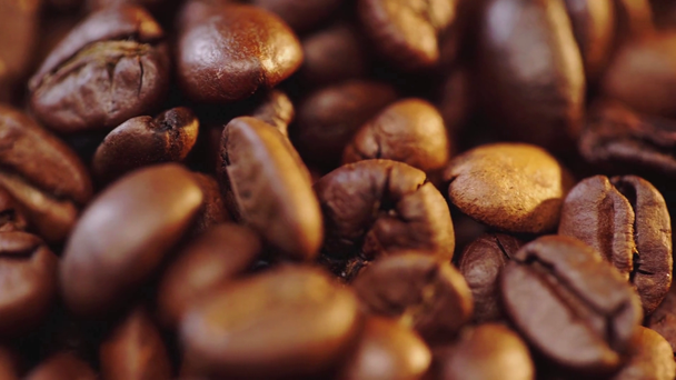 zblízka pražených hnědých kávových zrn  - Záběry, video