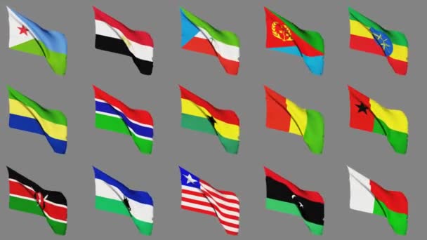Flags of Africa part 2 of 4 Seamless Loop, Matte Channel - Footage, Video