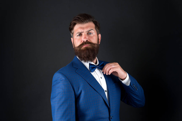 Businessman formal outfit. Classic style aesthetic. Masculine aesthetic. Few grooming life hacks help achieve great look, whatever occasion. Well groomed man beard in suit. Male fashion and aesthetic - Valokuva, kuva