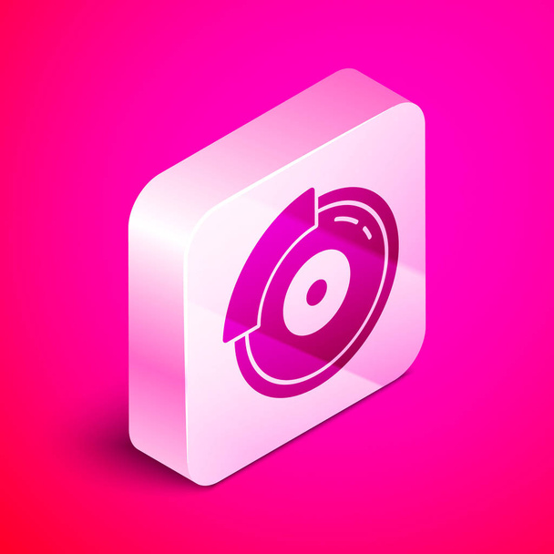 Isometric Car brake disk with caliper icon isolated on pink background. Silver square button. Vector Illustration - Vektor, Bild