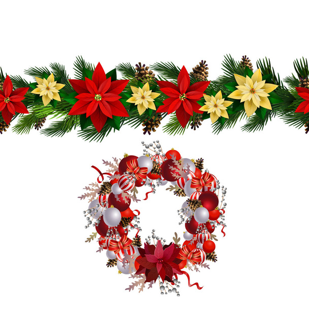 Decorações de Natal com coleção de abeto isolado
 - Vetor, Imagem