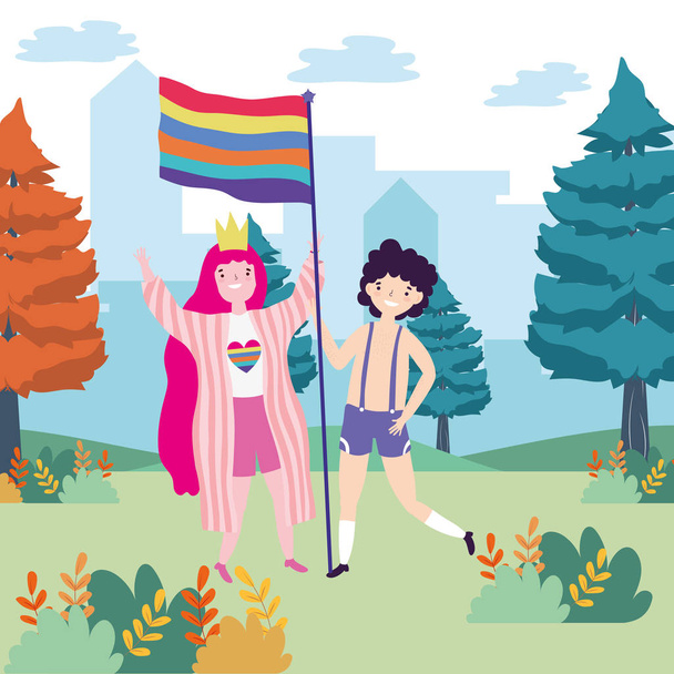 Woman and man supporting lgtbi march design vector illustration - Vector, Image