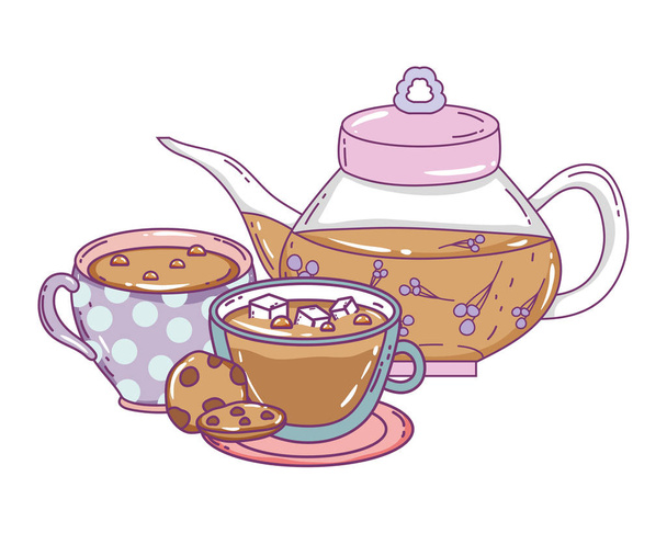 Isolated tea pot and cups design - Wektor, obraz