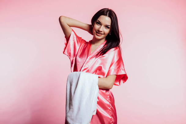 nice girl in Pink Lingerie with robe - Valokuva, kuva
