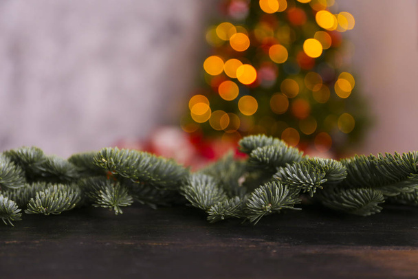 Winter holidays season background with traditional pine tree branches. - Φωτογραφία, εικόνα