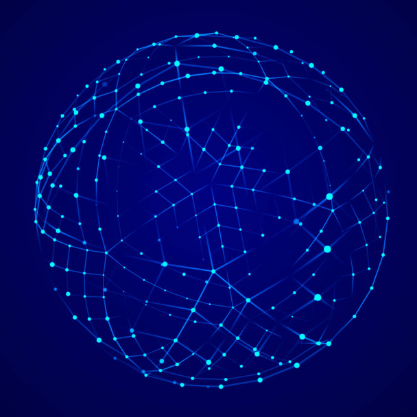 Esfera futurista 3d abstrata com pontos de conexão. Tecnologia Wireframe esfera azul. Renderização 3d
. - Foto, Imagem