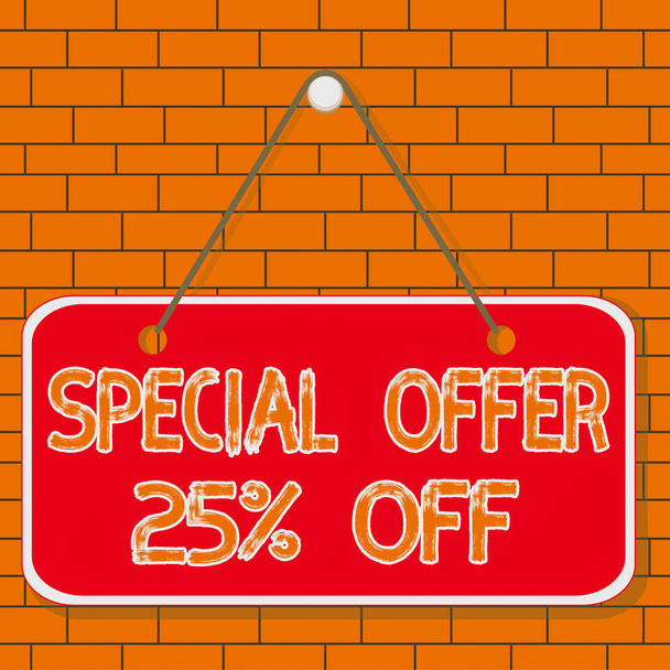 Text sign showing Special Offer 25 Off. Conceptual photo Discounts promotion Sales Retail Marketing Offer Colored memo reminder empty board blank space attach background rectangle. - Photo, Image