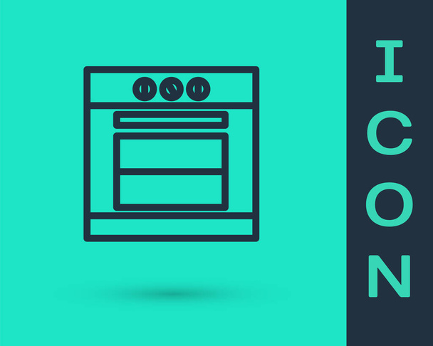 Black line Oven icon isolated on green background. Stove gas oven sign. Vector Illustration - Vector, Image