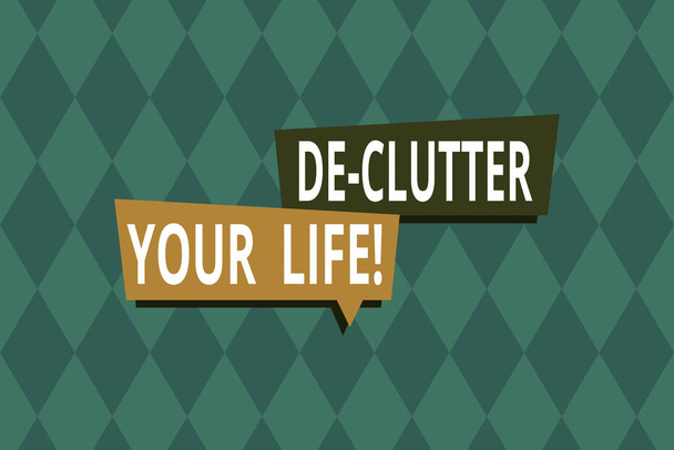 Word writing text De Clutter Your Life. Business concept for remove unnecessary items from untidy or overcrowded places Repeating geometrical rhombus pattern. Seamless abstract design. Wallpaper. - 写真・画像