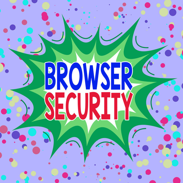 Schreibnotiz, die die Sicherheit des Browsers zeigt. Business-Foto präsentiert Sicherheit für Web-Browser, um vernetzte Daten zu schützen asymmetrische ungleichmäßig geformte Muster Objekt mehrfarbiges Design. - Foto, Bild