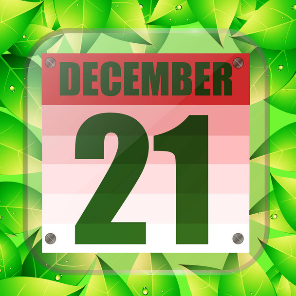 Ícone de 21 de Dezembro. Para planejar o dia importante com folhas verdes. Ícone de 21 de Dezembro. Ilustração
. - Foto, Imagem