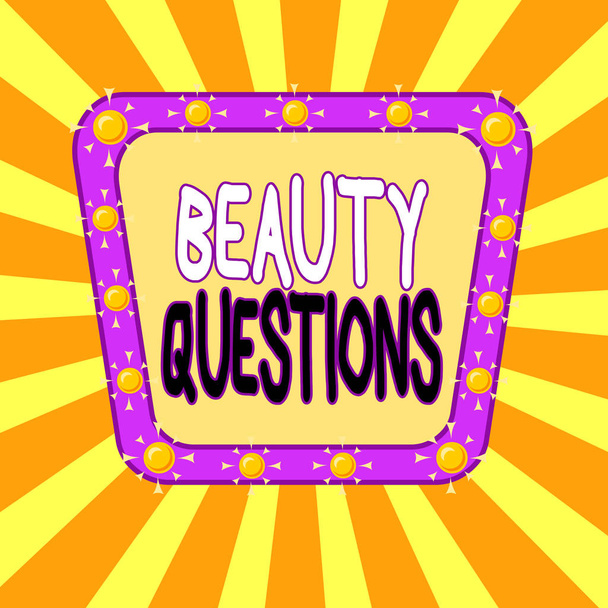Handwriting text Beauty Questions. Concept meaning a sentence or phrase used to find out information Asymmetrical uneven shaped format pattern object outline multicolour design. - Photo, Image