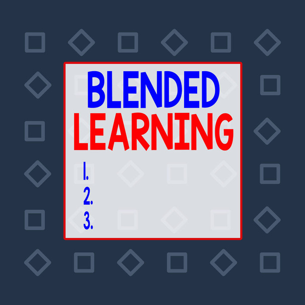 Writing note showing Blended Learning. Business photo showcasing combines traditional classroom lessons with online teaching Square rectangle paper sheet loaded with full creation of pattern theme. - Photo, Image
