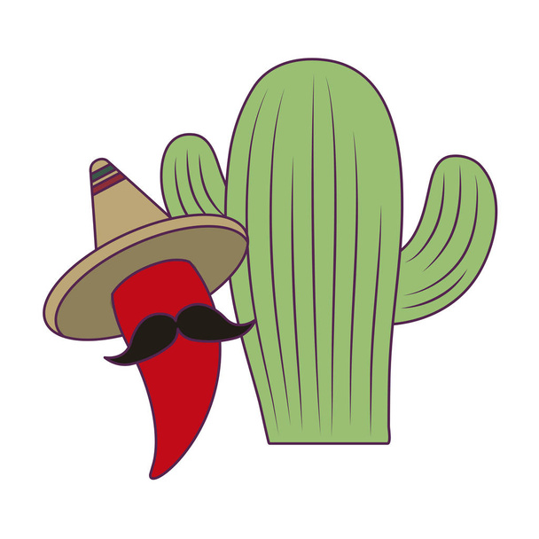 Isolated mexican cactus and chilli vector design - Vetor, Imagem
