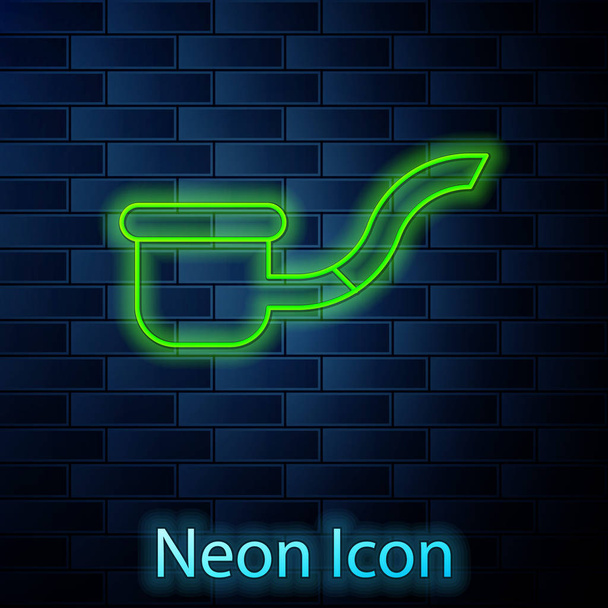 Glowing neon line Smoking pipe with smoke icon isolated on brick wall background. Tobacco pipe. Vector Illustration - Vector, Image