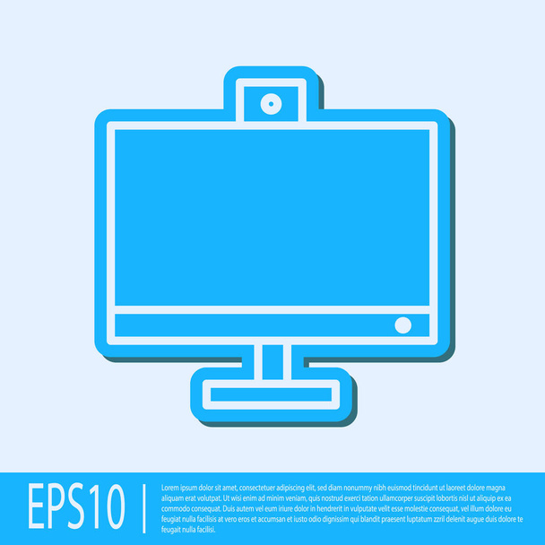 Blue line Computer monitor icon isolated on grey background. PC component sign. Vector Illustration - Vektori, kuva