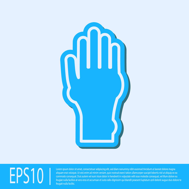 Blue line Hand with psoriasis or eczema icon isolated on grey background. Concept of human skin response to allergen or chronic body problem. Vector Illustration - Vector, imagen