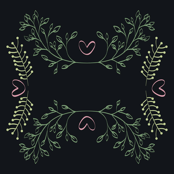 circular leafs crown with heart frame boho style - Vector, Image