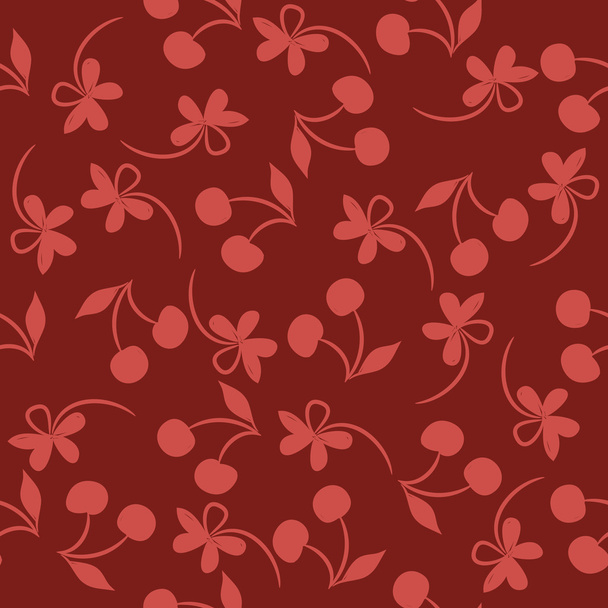 Seamless pattern with silhouettes cherries and flowers - Вектор,изображение
