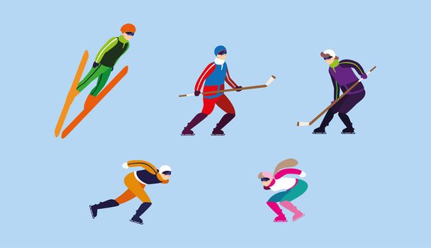 set of people practicing extreme winter sport - Vector, Image