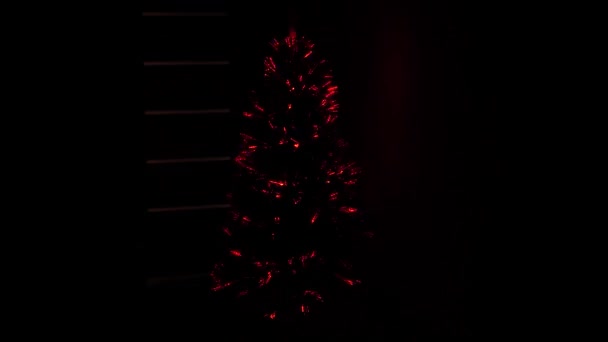 Árbol de Navidad, felices fiestas. Interior de Navidad. hermoso árbol de Navidad en la habitación, decorado con una guirnalda luminosa y una estrella. vacaciones para niños y adultos. Año Nuevo 2020 humor. - Metraje, vídeo
