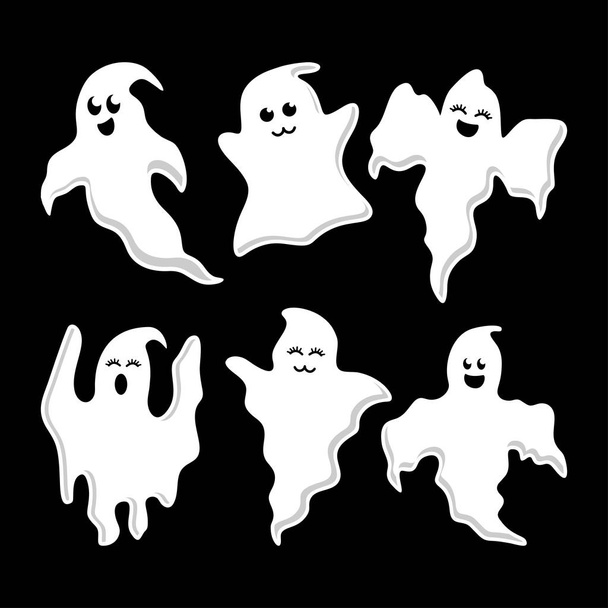 Cute ghosts icons vector on black background - Vektör, Görsel