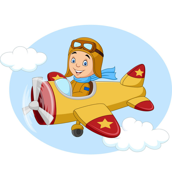 Illustrazione vettoriale del bambino del fumetto che fa funzionare un aereo
 - Vettoriali, immagini