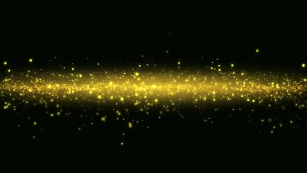 Abstrakcyjne tło błyszczących złotych cząstek odlatujących od centrum, fala cząstek, zapętlone wideo. - Materiał filmowy, wideo