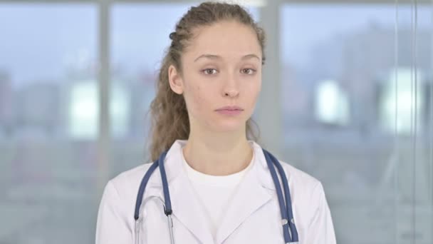Portrait of Attractive Young Female Doctor saying No by Finger - Metraje, vídeo