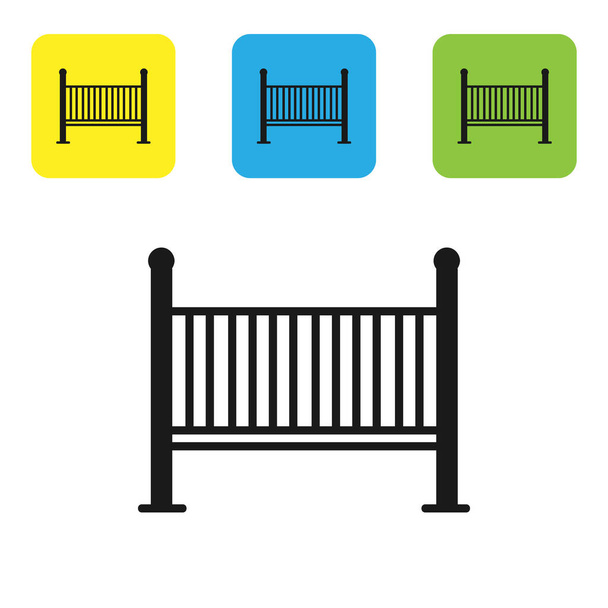 Black Baby wieg wieg bed pictogram geïsoleerd op witte achtergrond. Stel pictogrammen kleurrijke vierkante knoppen. Vector Illustratie - Vector, afbeelding