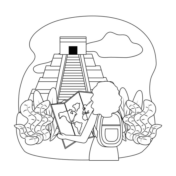 Kukulkan pirámide hito diseño vector ilustración
 - Vector, imagen