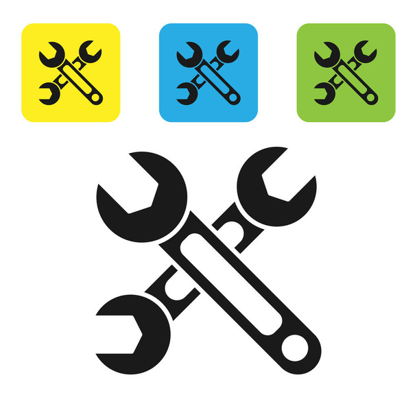 Black Wrench icon isolated on white background. Spanner icon. Set icons colorful square buttons. Vector Illustration - Vector, Image