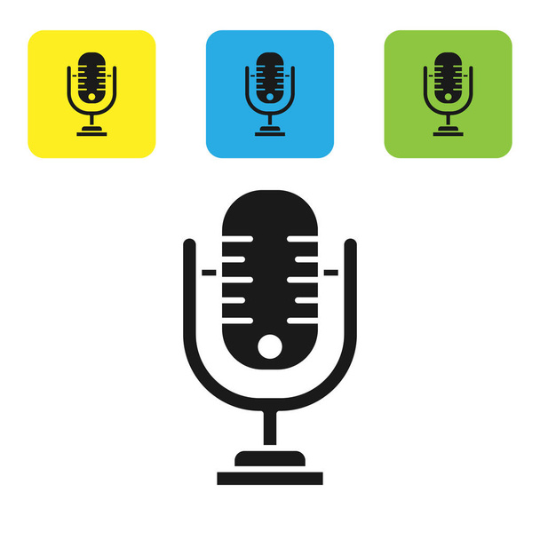 Black Microphone icon isolated on white background. On air radio mic microphone. Speaker sign. Set icons colorful square buttons. Vector Illustration - Vector, Image