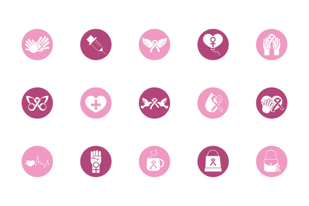 breast cancer awareness block icons set - Vektori, kuva