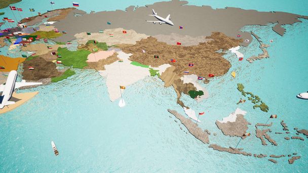 Mappa Terra con bandiere nazioni al vento - Photo, image