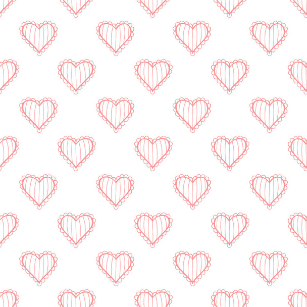 Hand drawn doodle seamless pattern of hearts. Vector background. - Vektor, kép