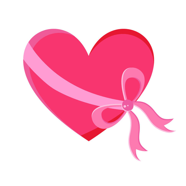 Pink heart with bow in vector isolated on white background. Valentine for Valentine s day. vector icon valentine. Gift in the form of hearts on celebration. - ベクター画像