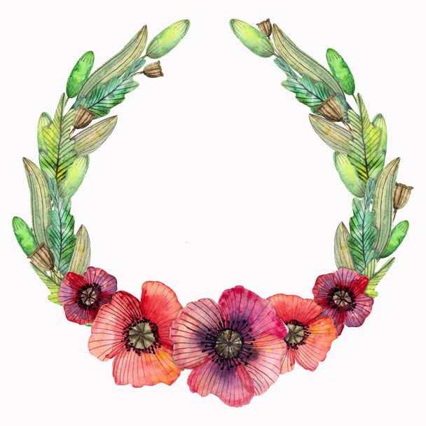 Watercolor floral wreath for design, invitation, greeting card - Foto, Bild