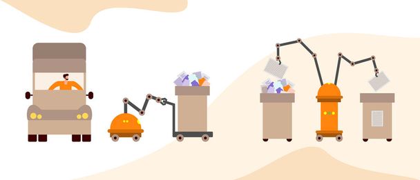 Vektor Menschen Roboter Mülltrennung Recycling Öko - Vektor, Bild