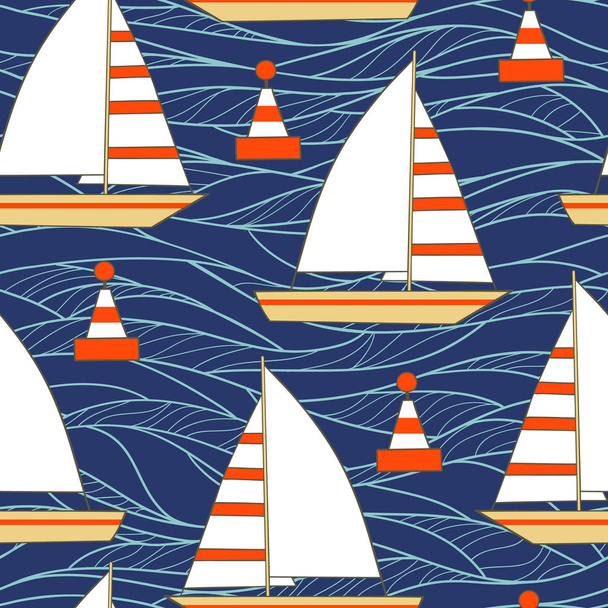  Seamless vector pattern with yachts and buoys - Διάνυσμα, εικόνα
