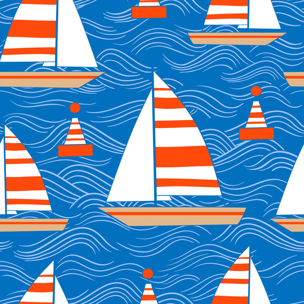  Seamless vector pattern with yachts and buoys - Wektor, obraz