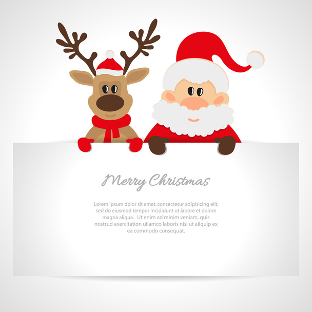 Santa Claus and reindeer greeting card - Vector, Image
