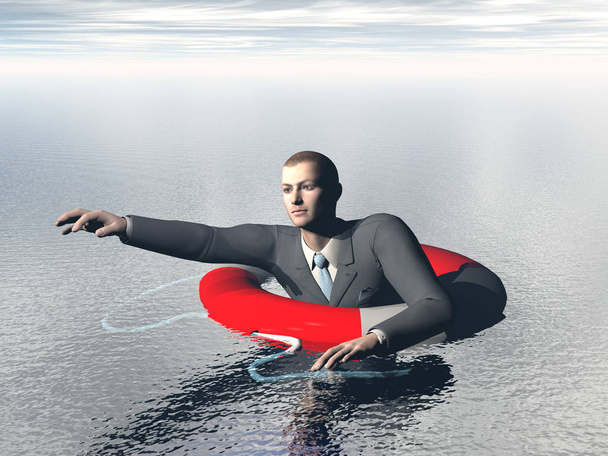 Утонувший бизнесмен просит о помощи - 3D рендеринг
 - Фото, изображение