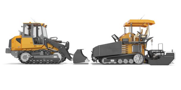 Máquinas para construção de estradas paver sobre esteiras e lagartas bulldo
 - Foto, Imagem