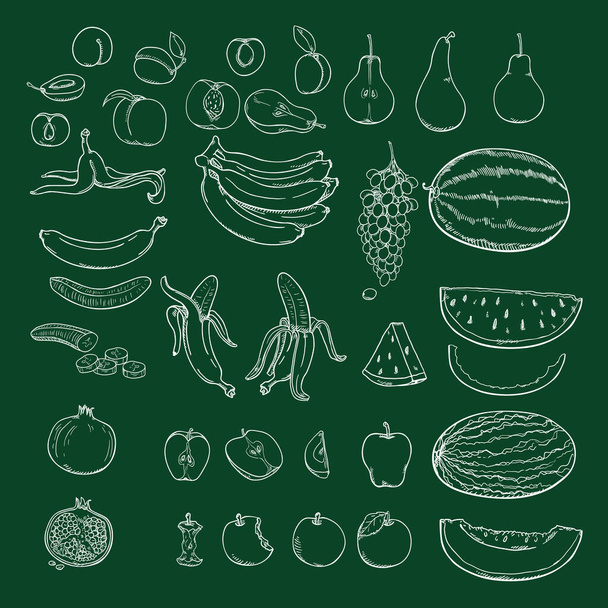 Vector Set of Chalk Sketch Fruits. - Vector, Image