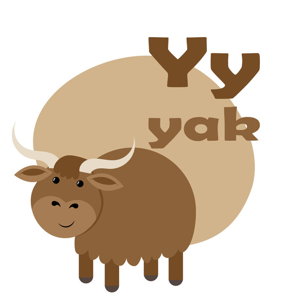 Abc ábécé illusztráció. Vektor aranyos gyerekek állati ábécé. "Y" betű. Aranyos rajzfilm jak. - Vektor, kép