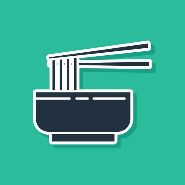 Blue Asian noodles in bowl and chopsticks icon isolated on green background. Street fast food. Korean, Japanese, Chinese food. Vector Illustration - Vector, Image