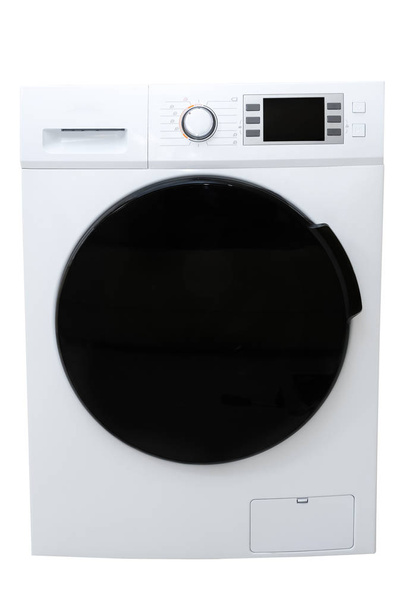 washing machine with screen on panel isolated on white - 写真・画像